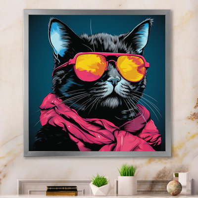 Chat froid avec des lunettes de soleil jaunes sur toile