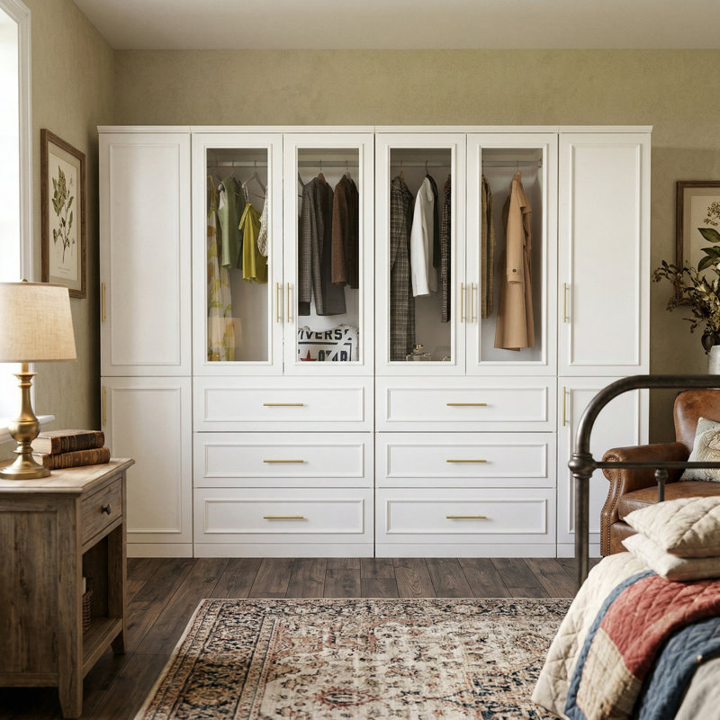 Armoire à 6 tiroirs avec portes en verre l 94,8 po Baukus