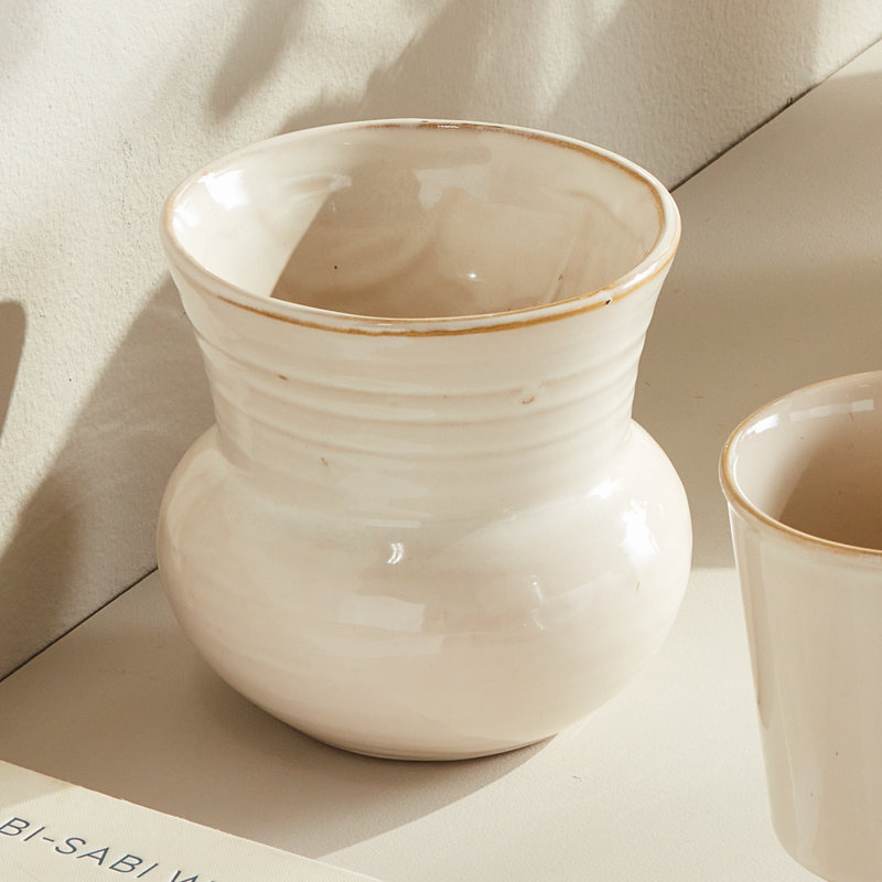 Delaney Stoneware Planter, Cream, 5.5" H x 5.5" W x 5.5" D