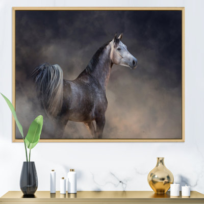 «Gray Arabian Horse Run Free On Desert Dust», reproduction d'art sur toile, animaux