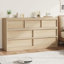Commode 6 tiroirs en chêne naturel, commode de 46 po de largeur pour la chambre à coucher, le salon, la chambre de bébé et le vestibule