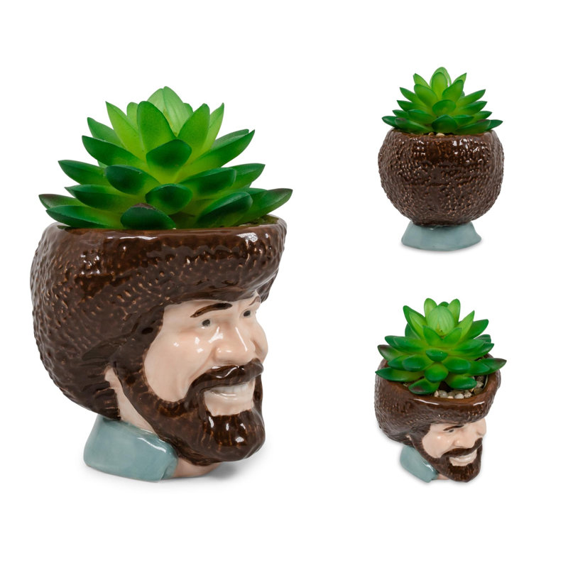 Ceramic Cube Planter with Plastic Succulent for Christmas Decor