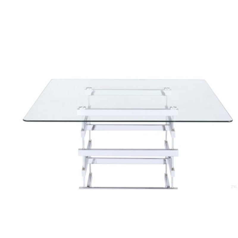 Table en verre transparent et comptoir à finition chromée