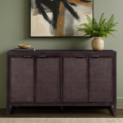 Modern Boho Solid Wood Sideboard Cabinet with Rattan Inlay Doors, Adjustable Shelves & Soft-Close Storage by Bayou Breeze