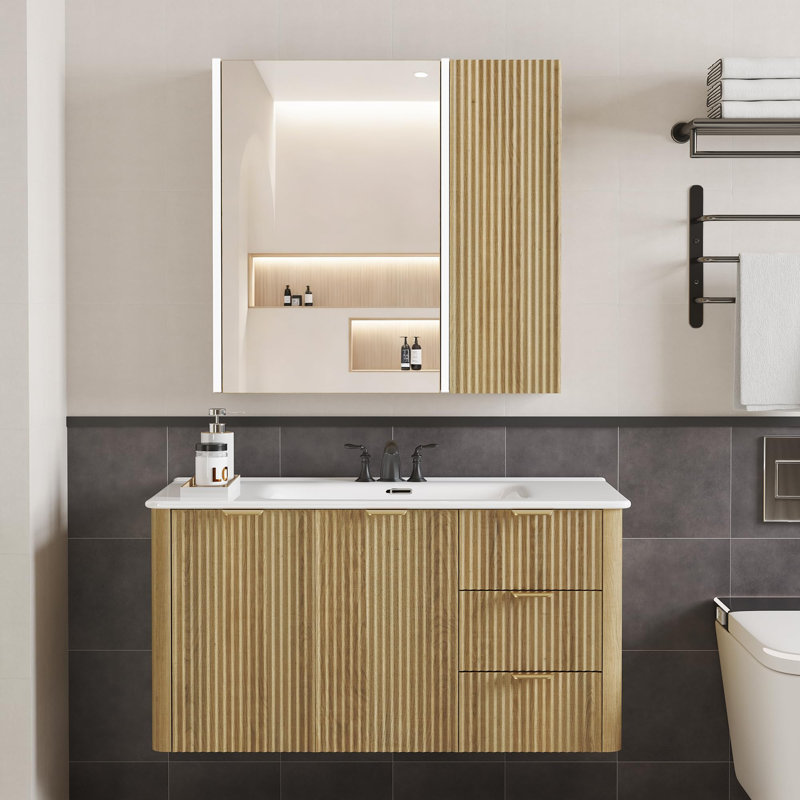 Mid-Century Modern Bathroom Vanity With Sink Combo Set, Brown, 36"