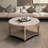 Round Ottoman, Small Upholstered Coffee Table, Button Tufted Ottoman With Wooden Shelf, Indoor Small Ottoman-75863482