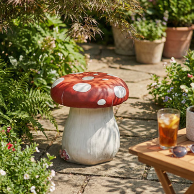 Tabouret de sculpture surdimensionné à champignon avec base en forêt, tabouret décoratif multi-usages en résine pour cour