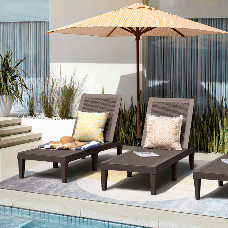 2-Pieces Outdoor Chaise Lounge Chairs with Adjustable Backrest, Dark Brown