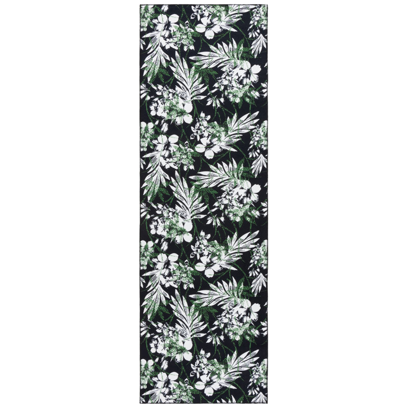 Amalea Performance Machine Washable Floral Rug, Runner 2'6" x 8'
