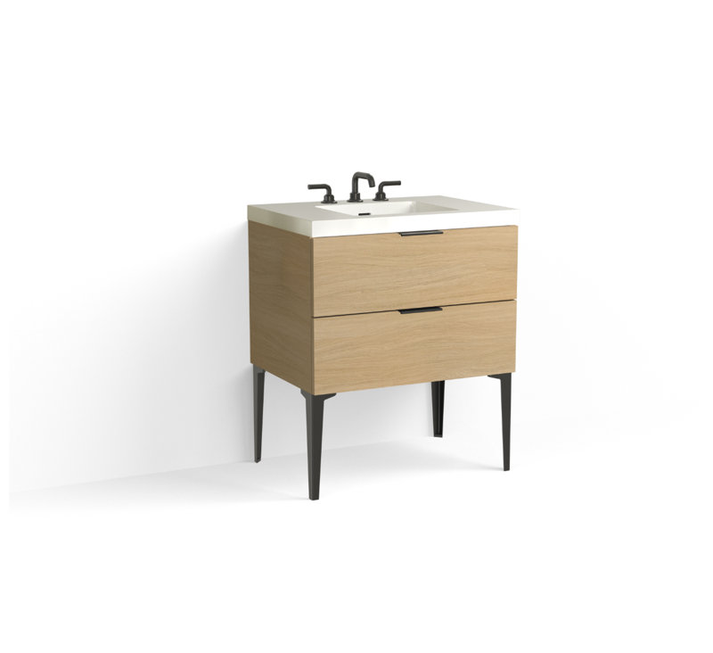 Avila 30" W Freestanding Single Bathroom Vanity with Dean Leg, Gloss White/8" Widespread, Biondo, Satin Nickel
