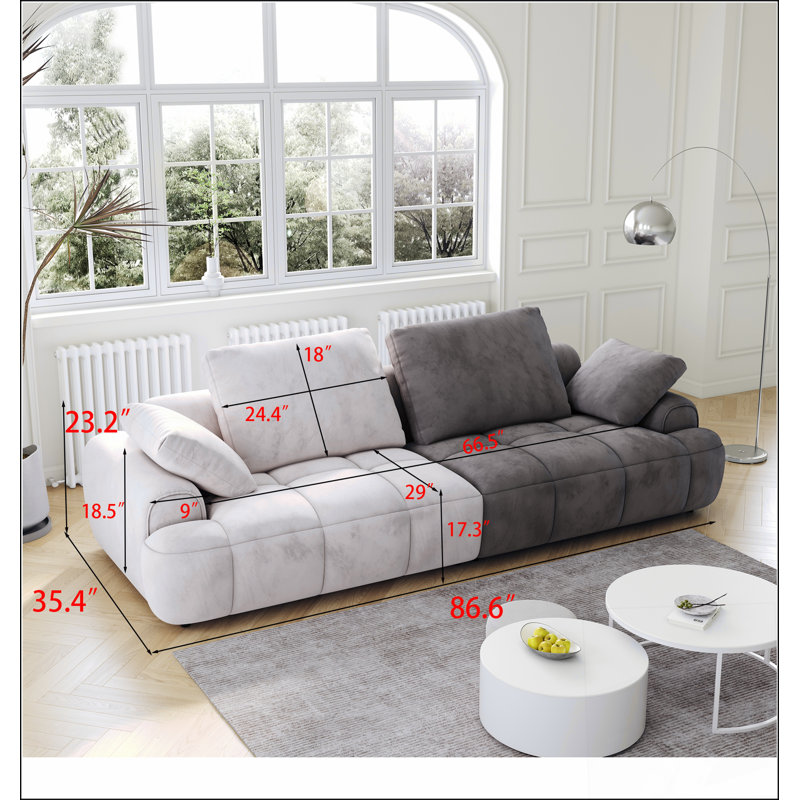 86.6? Large size two Seat Sofa,Modern Upholstered, paired with yellow suede fabric Increase in sitting height, Beige/Gray