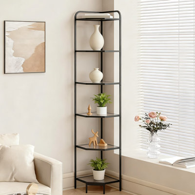 6-Tier Corner Shelf With Tempered Glass, Modern Space-Saving Storage Organizer For Living Room, Bathroom, Kitchen And Office by 17 Stories