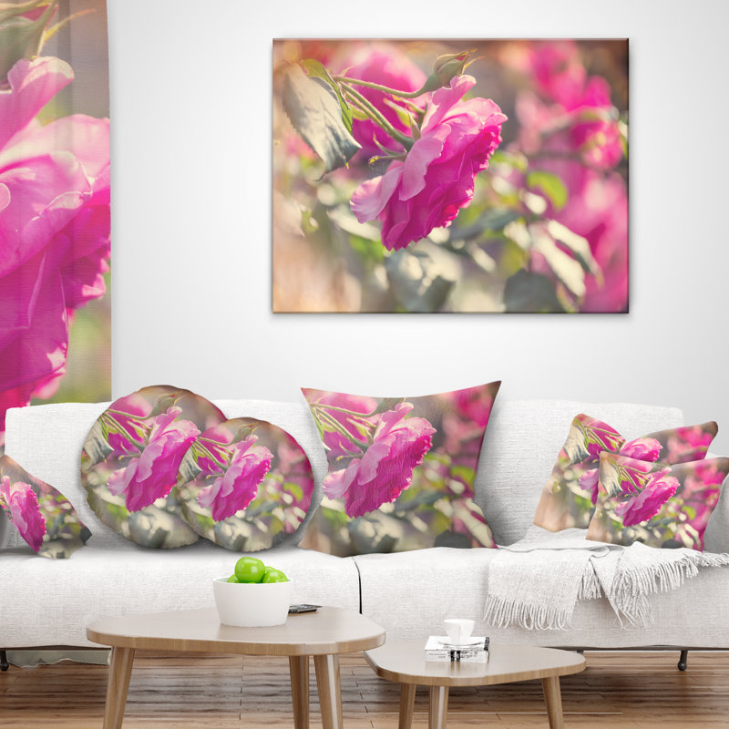 Belles fleurs roses roses - coussin à imprimé floral, 16 po x 1 po, Coussin décoratif
