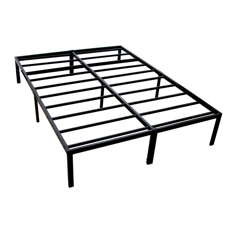 Lit plateforme simple moderne en acier noir avec rangement sous le comptoir, construction robuste, matériau, conception à bords propres, peut supporter 2000 livres, aucun sommier requis