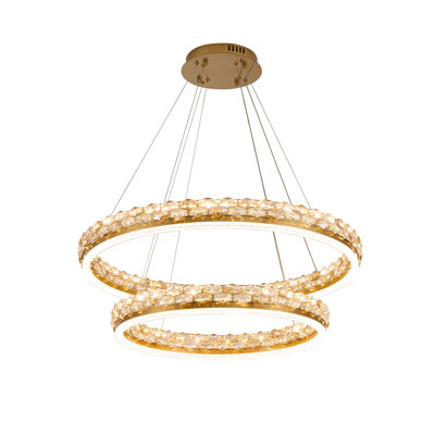 2-Light Brass LED Pendant With Crystal Accents