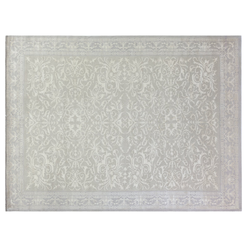 Velvet hand-knotted Silk Ivory/Silver Area Rug, 8'X10'