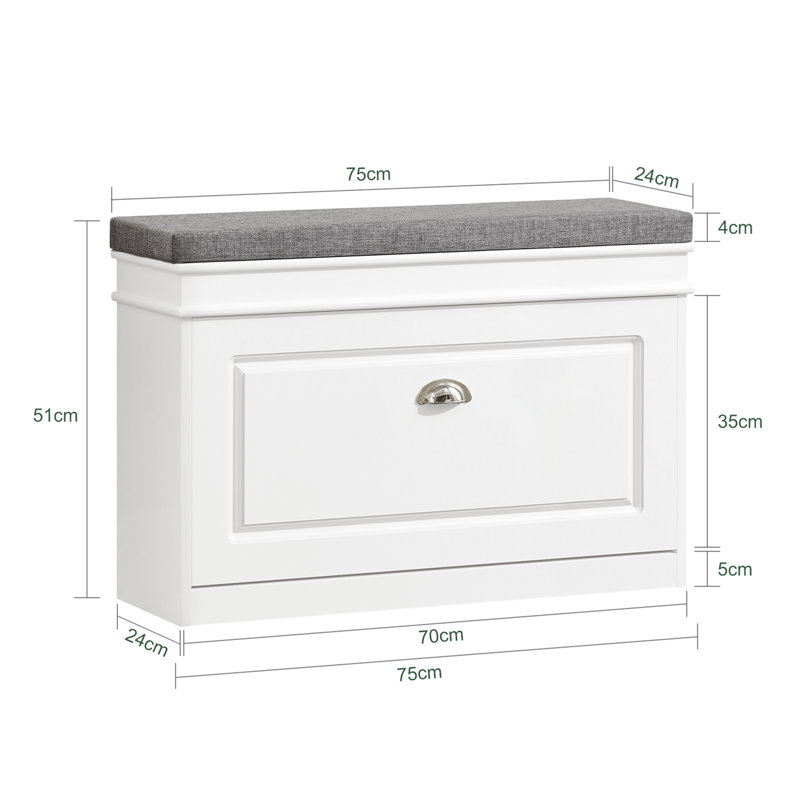 Schuhschrank für 6 Paar Schuhe, White/Silver, 51cm H x 75cm W x 24cm D