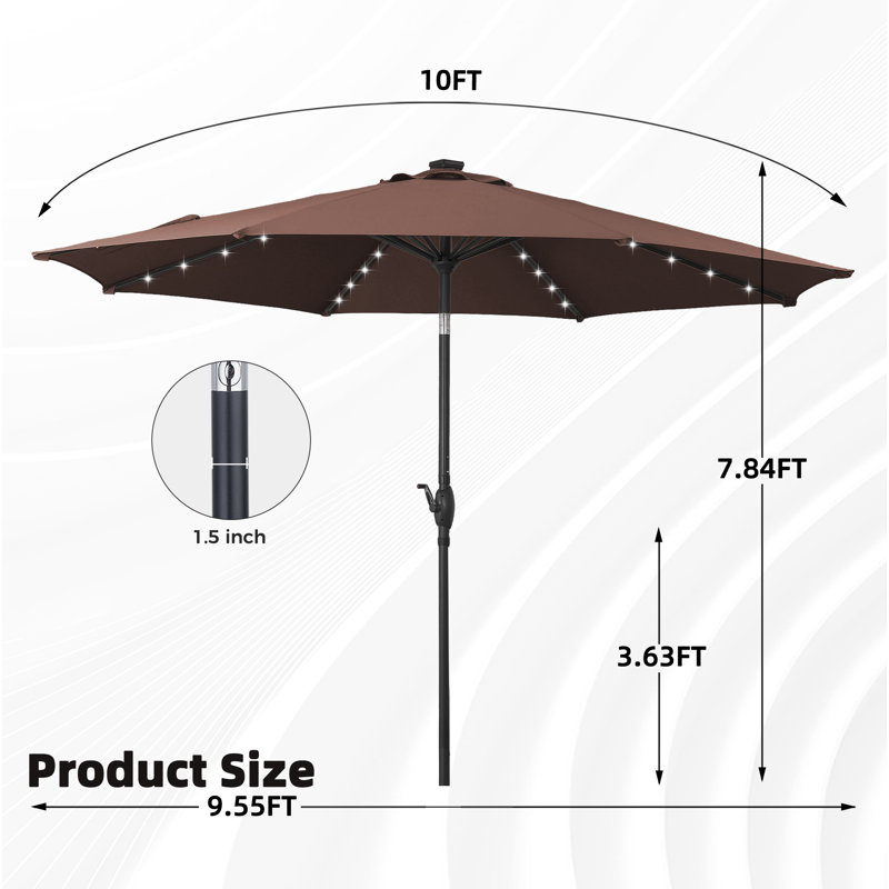 Parasols de patio solaires 10 pi avec lumières, Brun