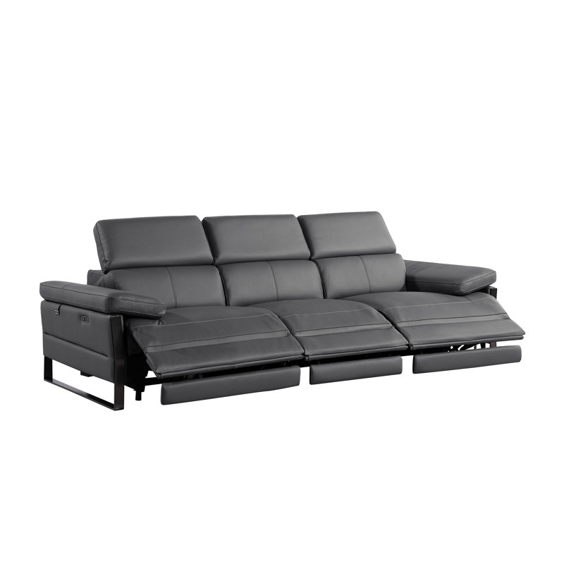 Top Grain Italian Leather Modular Power Triple Reclining Sofa With Power Headrests, Dark Gray