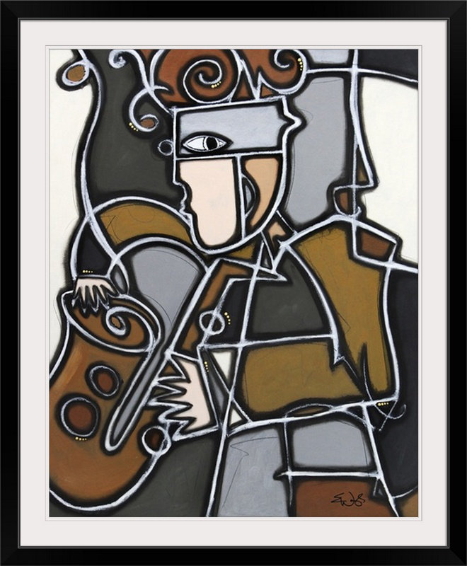 Malveaux «Funky Sax» par Brittiney, reproduction d'art, H 38 po x l 32 po x P 1 po, Cadre noir