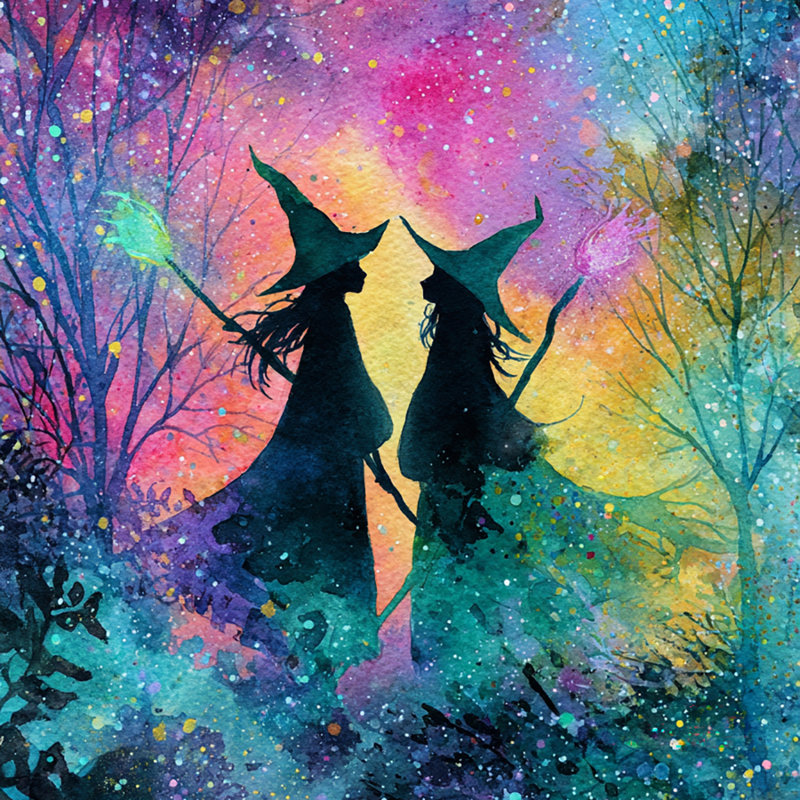 «Mystical Witch Silhouettes», art mural sur toile tendue