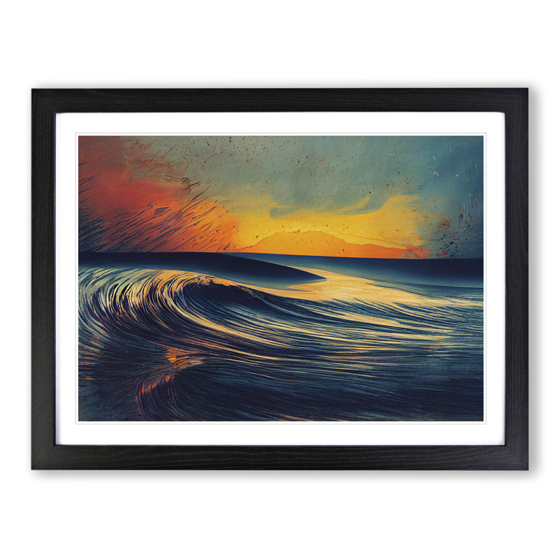 Abstract Ocean Sunrise - Single Picture Frame Print, Black, 46cm H x 64cm W x 2cm D