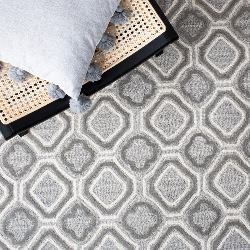 Tapis géométrique en laine et coton touffeté à la main Loosestrife, Tapis de couloir 2 pi 3 po x 9 pi