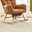 Ensemble fauteuil berçant à oreilles en tissu Teddy et repose-pieds, fauteuil à bascule d'allaitement avec poche de rangement latérale, mouvement de glissement fluide, base en bois massif sécurisée, fauteuil d'appoint confortable pour le salon-2014648241