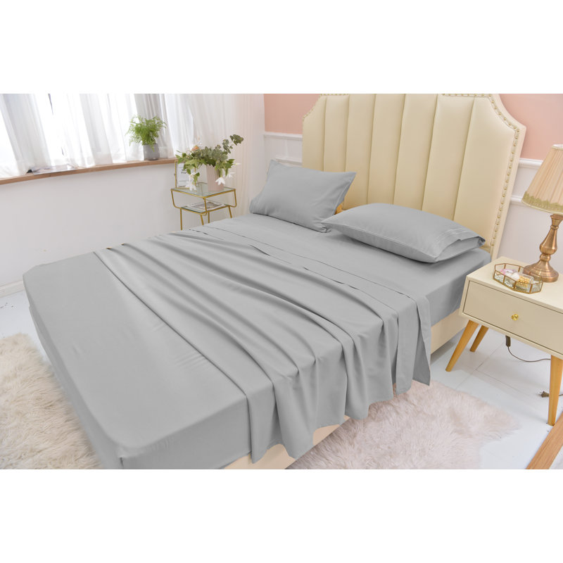  Ensemble de draps 1800 fils en rayonne de bambou, Gris clair, Ensemble de draps pour taille de lit très grand c