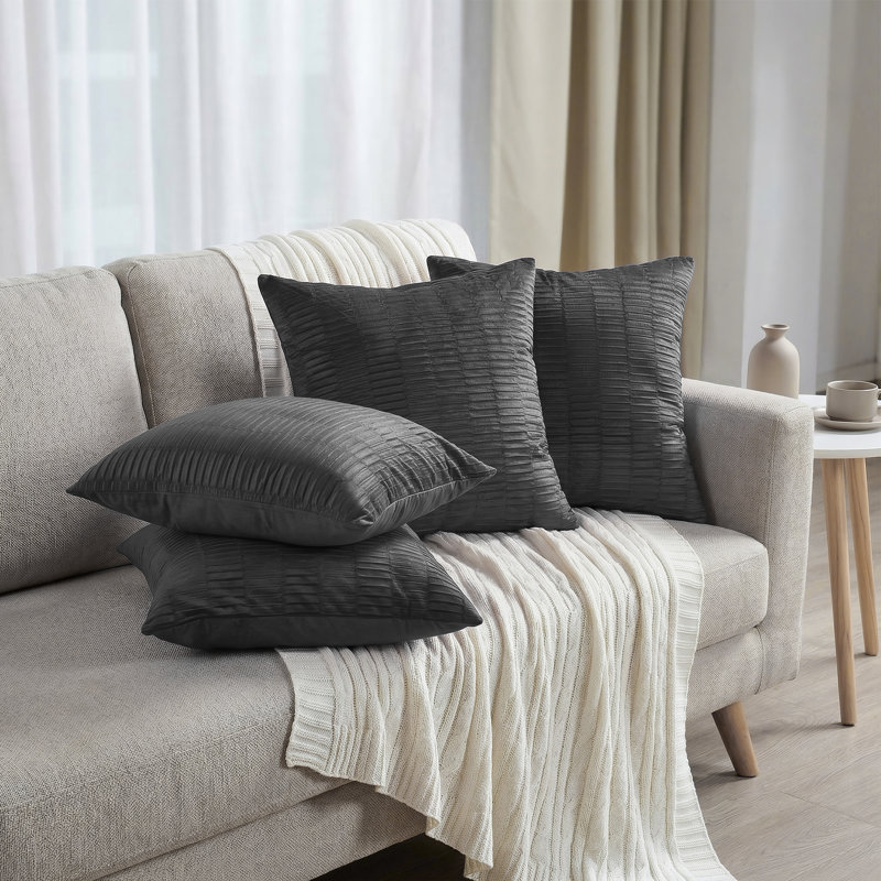 Velvet Pleated Throw Pillow Cover, Gun Metal