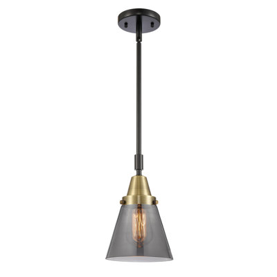 Caden Cone - 1 Light 6" Stem Hung Mini Pendant - Black Antique Brass Finish - Light Smoke Shade