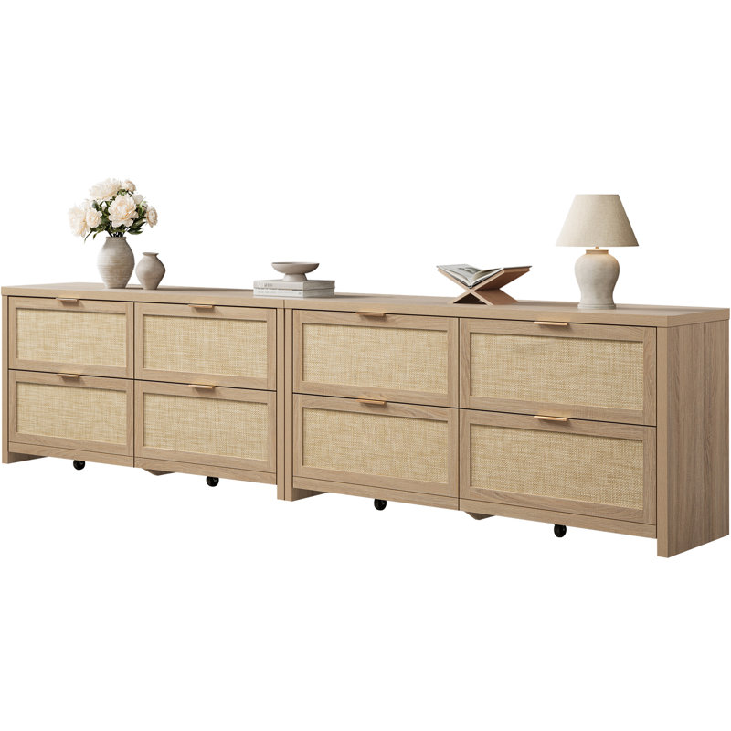 60.83''W Boho 4-Drawer Dresser With Ample Storage, Light Oak
