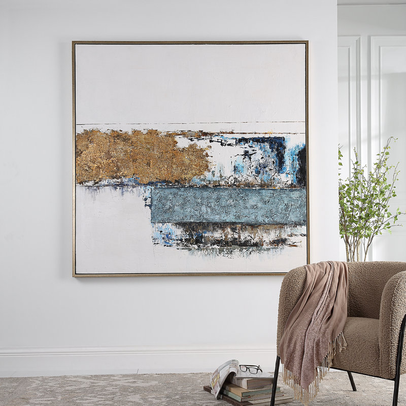 Bold Abstract Blue and Gold Canvas Painting