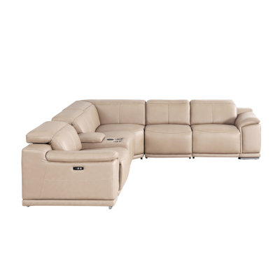 6-Piece L-Shaped Power Reclining Sectional In Genuine Leather – 3 Recliners