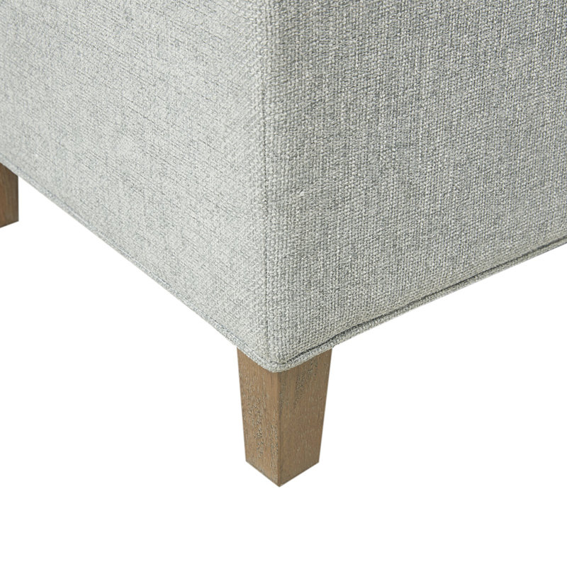 Banc rembourré bleu moderne avec pieds en bois massif - Rangement pour vestibule ou chambre à coucher avec couvercle à fermeture douce, design