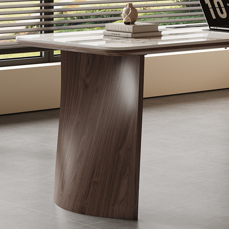 Blanc / brun pierre rectangulaire + bureau en bois massif, Retour à droite, H 29,53 po x l 70,87 po x P 31,5 po