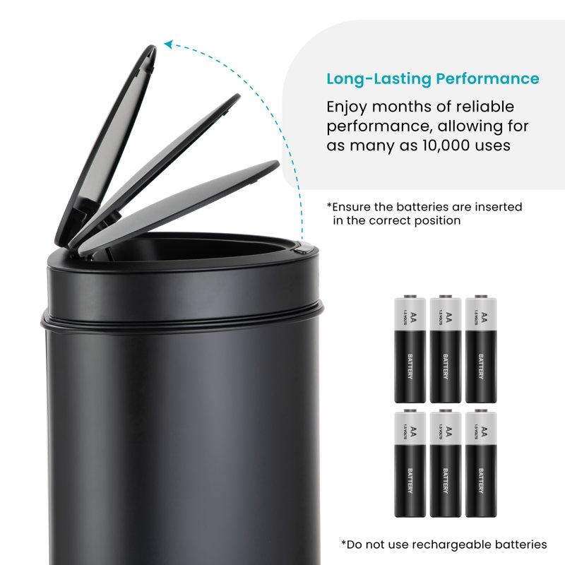 13 Gallon Black Stainless Steel Touchless Trash Can with Motion Sensor