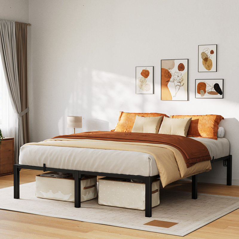 Queen Metal Bed Frame 14 Inch - No-Screw Assembly, Low Profile Platform Bed, No Box Spring, Heavy Duty Steel, Queen