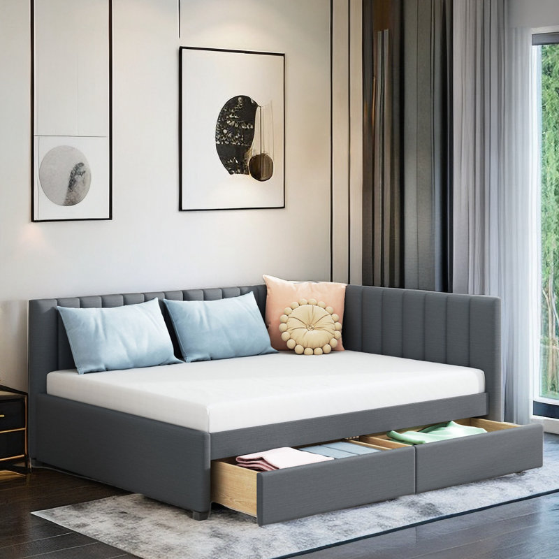 Kaydhen Upholstered Linen Daybed, Gray