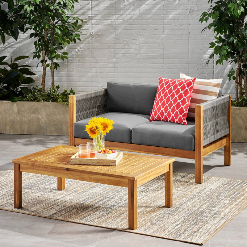 2-Person Acacia Wood Outdoor Conversation Set, 2 Pieces: Table, 1 Loveseat