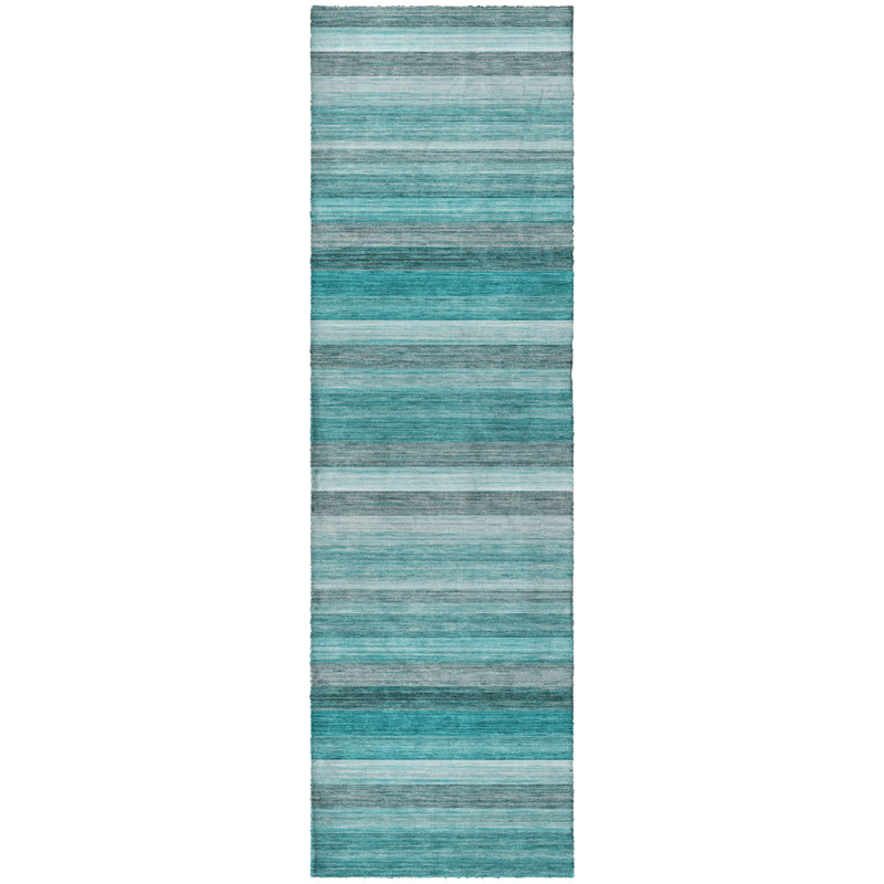 Premium Machine Washable Dream Shag ADS535 Striped Rug, 2'3" x 7'6" Runner, Teal