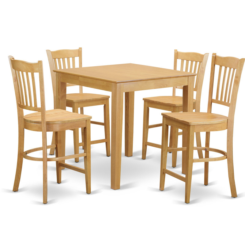 5 Piece Counter Height Dining Table Set Includes a Square Kitchen Table and 4 Dining Chairs, Oak
