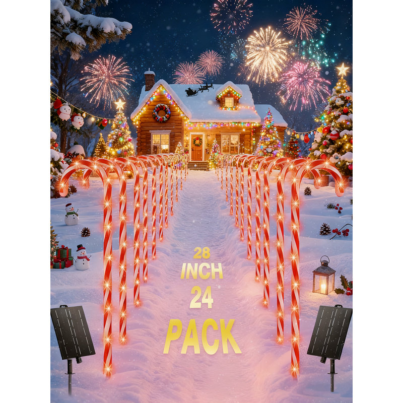 Paquet de 24 lumières de sentier de canne à sucre solaire, luminosité à 4 modes DEL pour la décoration des Fêtes en plein air, marqueurs de cour imperméables pour le jardin, l'allée, l'allée