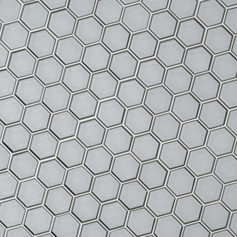 Rivella Hexagon 11 in. x 12 in. Glossy Glass Mosaic Wall Tile, Sage Edge