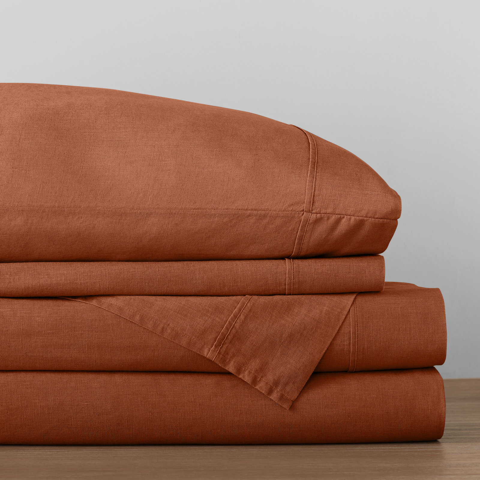 Jeffen Linen Blend Sheet Set, Full Sheet Set + 1 Fitted Sheet + 2 Pillowcases, Rust
