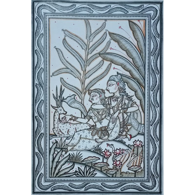 Radha et Krishna à Vana | Peinture de Pattachitra | Couleur naturelle sur toile faite à la main