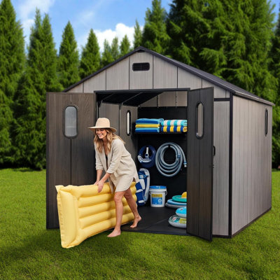 Spacious 8x12 Ft Resin Sheds with Storage, Steel Frame, Modern Backyard Storage