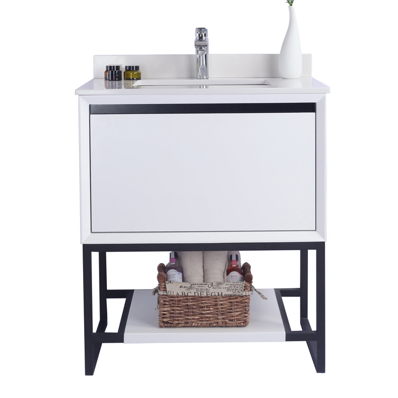 Ensemble de meuble-lavabo simple 30 po Riey, Quartz blanc, Blanc