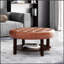 Repose-pieds rond avec capitonnage à boutons, intérieur en similicuir et tablettes ouvertes pour un décor moderne-855505537