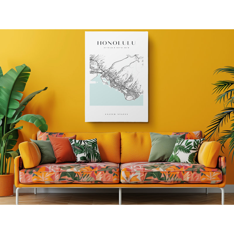 Honolulu Map Print Hawaii Canvas Print, 45" H x 30" W
